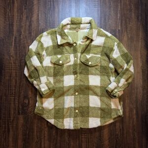 Terra & Sky Green and Cream Plaid Jacket Cozy Fall Holiday